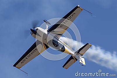 British aerobatic pilot Mark Jefferies flying a single engine Extra 330LX aerobatic aircraft VH-IXN. Editorial Stock Photo