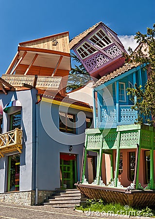 Avant-garde traditional wooden carving balconies Stock Photo