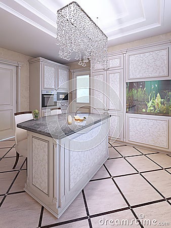 Avantgarde kitchen with white pattern furniture Stock Photo