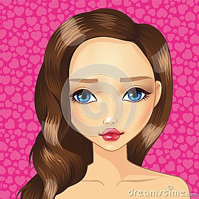 Avatar Brunette Girl With Blue Eyes Vector Illustration