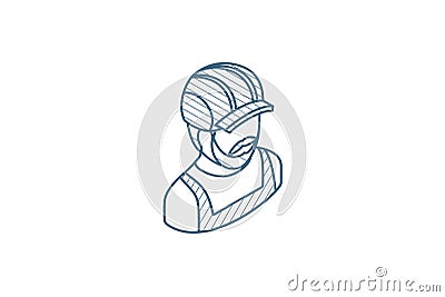 Avatar Builder iin hemlet isometric icon. 3d line art technical drawing. Editable stroke vector Cartoon Illustration