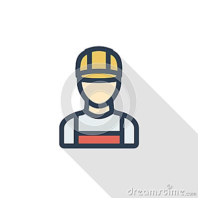 Avatar Builder iin hemlet thin line flat color icon. Linear vector symbol. Colorful long shadow design. Vector Illustration