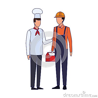 Avatar chef and builder standing, colorful design Vector Illustration