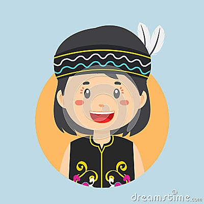 Avatar of a Dayak Indonesian Character Vector Illustration