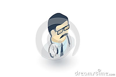 Avatar, doctor whith phonendoscope isometric flat icon. 3d vector Vector Illustration