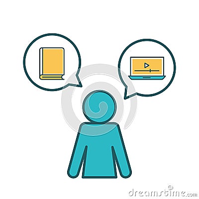 Avatar with ebook and laptop line and fill style icon vector design Vector Illustration