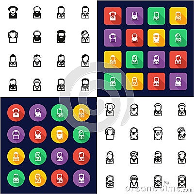 Avatar Famous Scientists All in One Icons Black & White Color Flat Design Freehand Set Vector Illustration