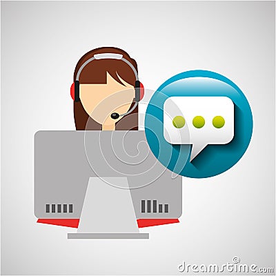 Avatar girl headphones laptop and bubble speech Vector Illustration