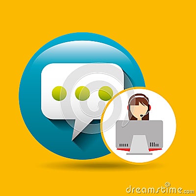 Avatar girl headphones laptop and bubble speech Vector Illustration