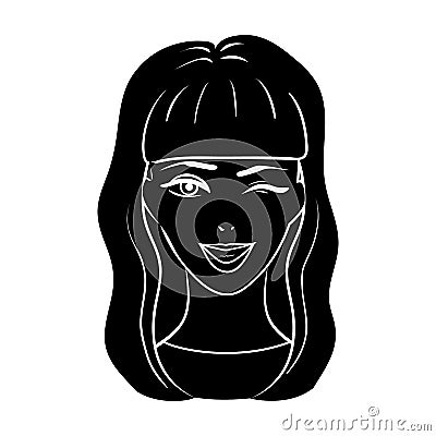 Avatar girl with long dark hair.Avatar and face single icon in black style vector symbol stock illustration. Vector Illustration