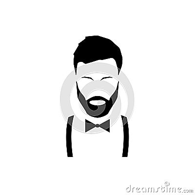 Avatar hipster with a beard in suspenders and a bow tie. Vector Illustration