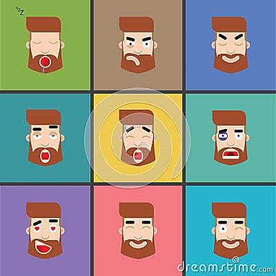 Avatar Hipster Face Expression Set Vector Illustration