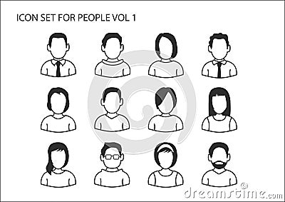 Avatar icons of business people as illustration. Head and upper body in flat design Vector Illustration