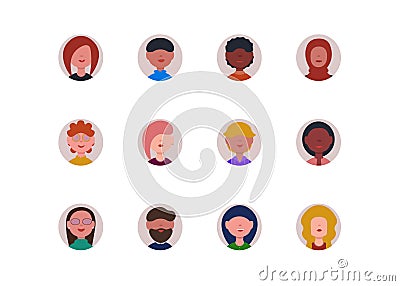 Avatar icons people faces set isolated on white backgroud Vector Illustration