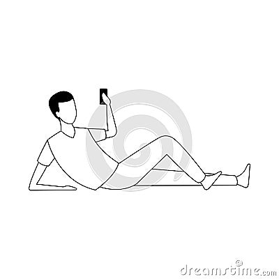 Avatar man with cellphone lying, flat design Vector Illustration