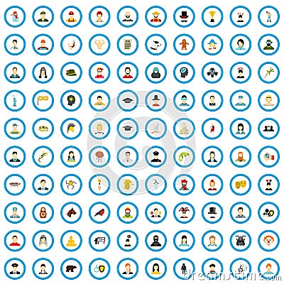 100 avatar mastery icons set, flat style Vector Illustration