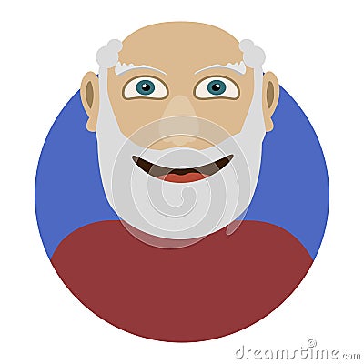 Avatar is an old man with glasses and a beard with a round icon. Cheerful smiling grandfather vector illustration Vector Illustration