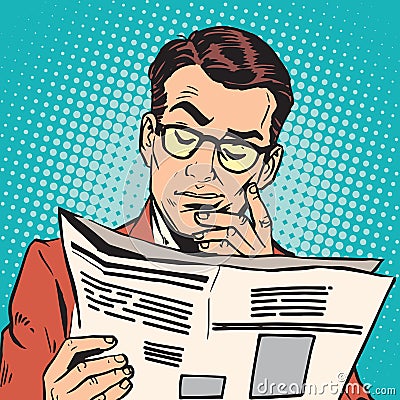 Avatar portrait man reading a newspaper Vector Illustration