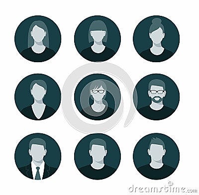 Avatar profile icon set including male and female. Vector Illustration