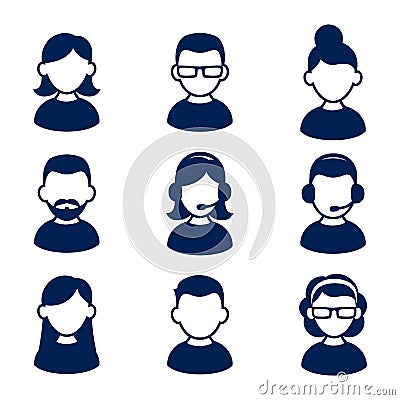 Avatar profile icon set including male and female. Vector Illustration