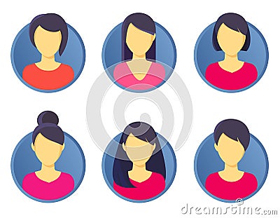 Avatar profile picture icon set incuding female. Vector illustration. Vector Illustration