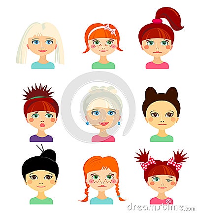 Avatar set with womens of different ethnicity origin Vector Illustration