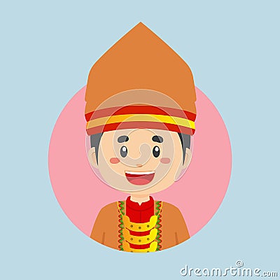 Avatar of a South Sumatra Indonesian Character Vector Illustration