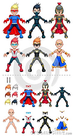 Avatar superheroes vector illustration, objects Vector Illustration