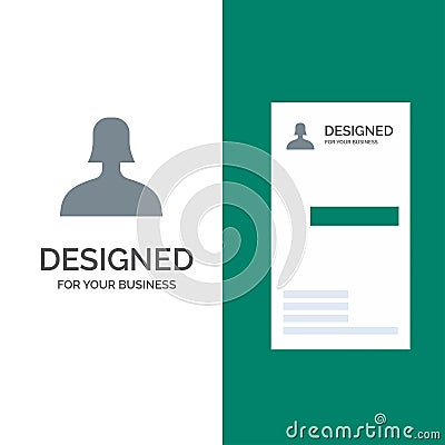 Avatar, Support, Woman Grey Logo Design and Business Card Template Vector Illustration