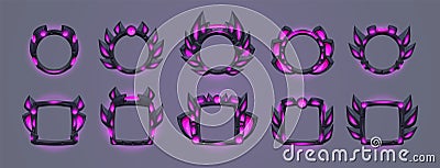 Avatar tech frames. Futuristic game sci fi borders, cyber technology ui asset hud elements user level rank frame space Vector Illustration
