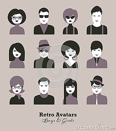 Avatar various boys & girls retro style Stock Photo