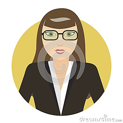 Avatar young girl in a business jacket and glasses. Business woman icon. Vector Illustration