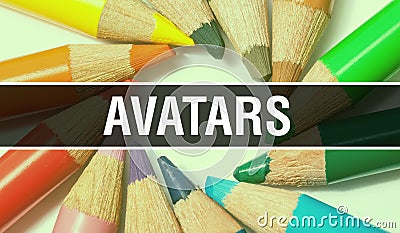 Avatars concept banner with texture from colorful items of education, science objects and 1 september School supplies. Avatars Stock Photo