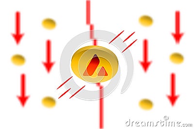 Avax Fall. Red arrow down with gaussian blur effect background. Avax AVA market crash. Red chart down. Vector Illustration