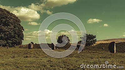 View at Avebury Henge and stone circle Stock Photo