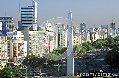 Avenida 9 de Julio, widest avenue in the world, and El Obelisco, The Obelisk, Buenos Aires, Argentina Editorial Stock Photo