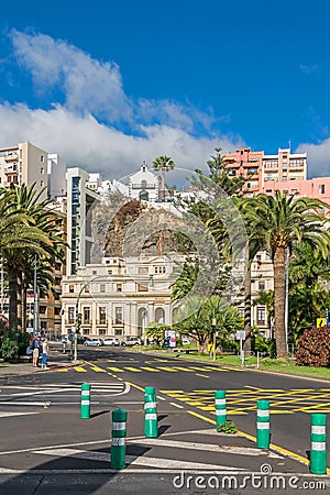 Avenida Maritima, Oficina de Correos and the church Ermita de San Telmo on La Palma, Canary Islands Editorial Stock Photo