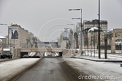 Avenue of Akhmad-Hadji Kadyrov in the city of Grozny. The inscription on the granite `He left undefeated.` Russia, the North Cauca Editorial Stock Photo