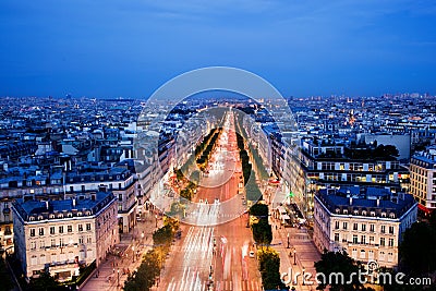 Avenue des Champs-Elysees in Paris, France at night Stock Photo