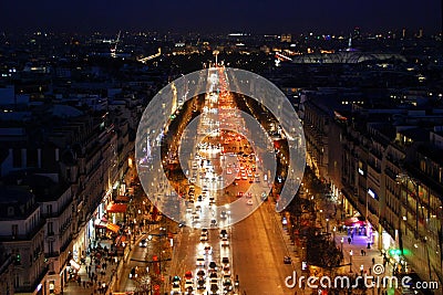 Avenue des Champs Elysees, Paris, at night Editorial Stock Photo