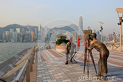 Avenue of Stars, modelled on the Hollywood Walk of Fame, in Tsim Sha Tsui, Hong Kong Editorial Stock Photo