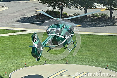 Avera helicopter landing on a hospital pad Editorial Stock Photo