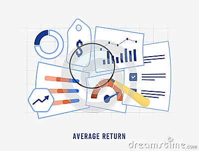 Average return - simple mathematical average of returns over specified period. Calculated by adding all returns and Vector Illustration