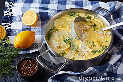 Avgolemono - delicious creamy greek chicken soup Stock Photo
