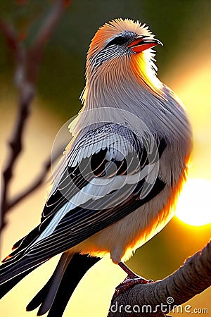 Avian Elegance. Bird perched on a branch against the setting sun Stock Photo