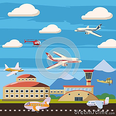 Aviation airport echelon concept, cartoon style Vector Illustration