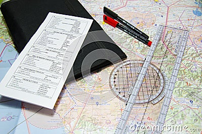 Aviation chart and planning intruments Stock Photo