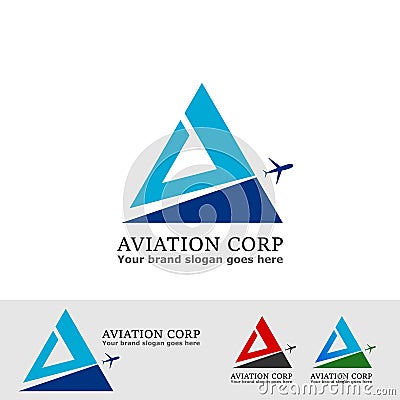 Aviation corporation logo with airplane Vector Illustration
