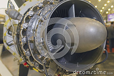 Aviation engine on the stand close up Stock Photo