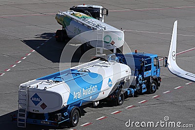 Aviation fuel truck. AIR BP and Aral tank Editorial Stock Photo